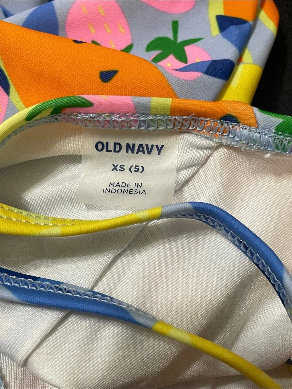 Old Navy Tropical Fruit One-Piece Swimsuit in Yellow, Orange & Pink Sz. 5 XS